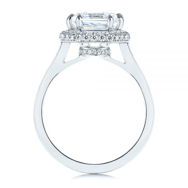 18k White Gold Edgeless Pave Asscher Diamond Halo Engagement Ring - Front View - 105518