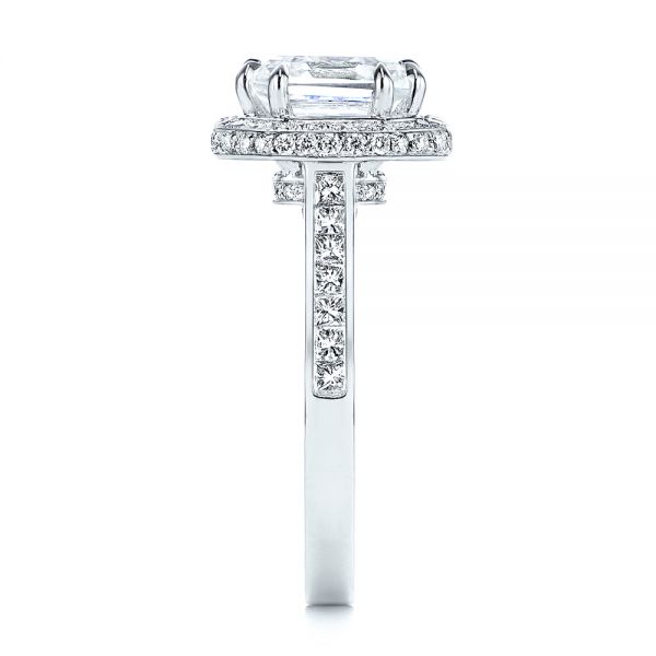 18k White Gold Edgeless Pave Asscher Diamond Halo Engagement Ring - Side View -  105518