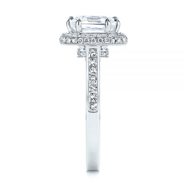 18k White Gold Edgeless Pave Asscher Diamond Halo Engagement Ring - Side View - 105518