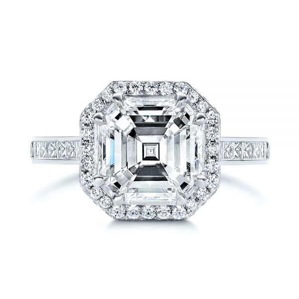 18k White Gold Edgeless Pave Asscher Diamond Halo Engagement Ring - Top View - 105518
