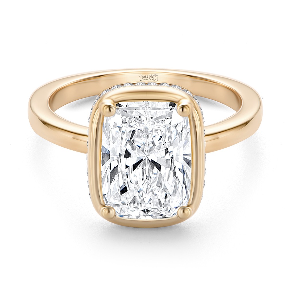 14k Rose Gold 14k Rose Gold Elongated Cushion Cut Diamond and Hidden Halo Engagement Ring - Flat View -  108358 - Thumbnail