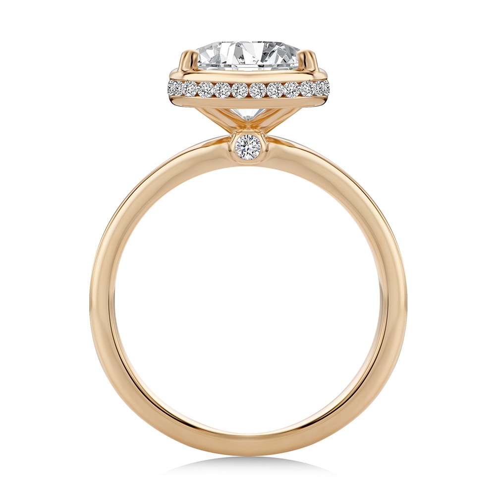 14k Rose Gold 14k Rose Gold Elongated Cushion Cut Diamond and Hidden Halo Engagement Ring - Front View -  108358 - Thumbnail