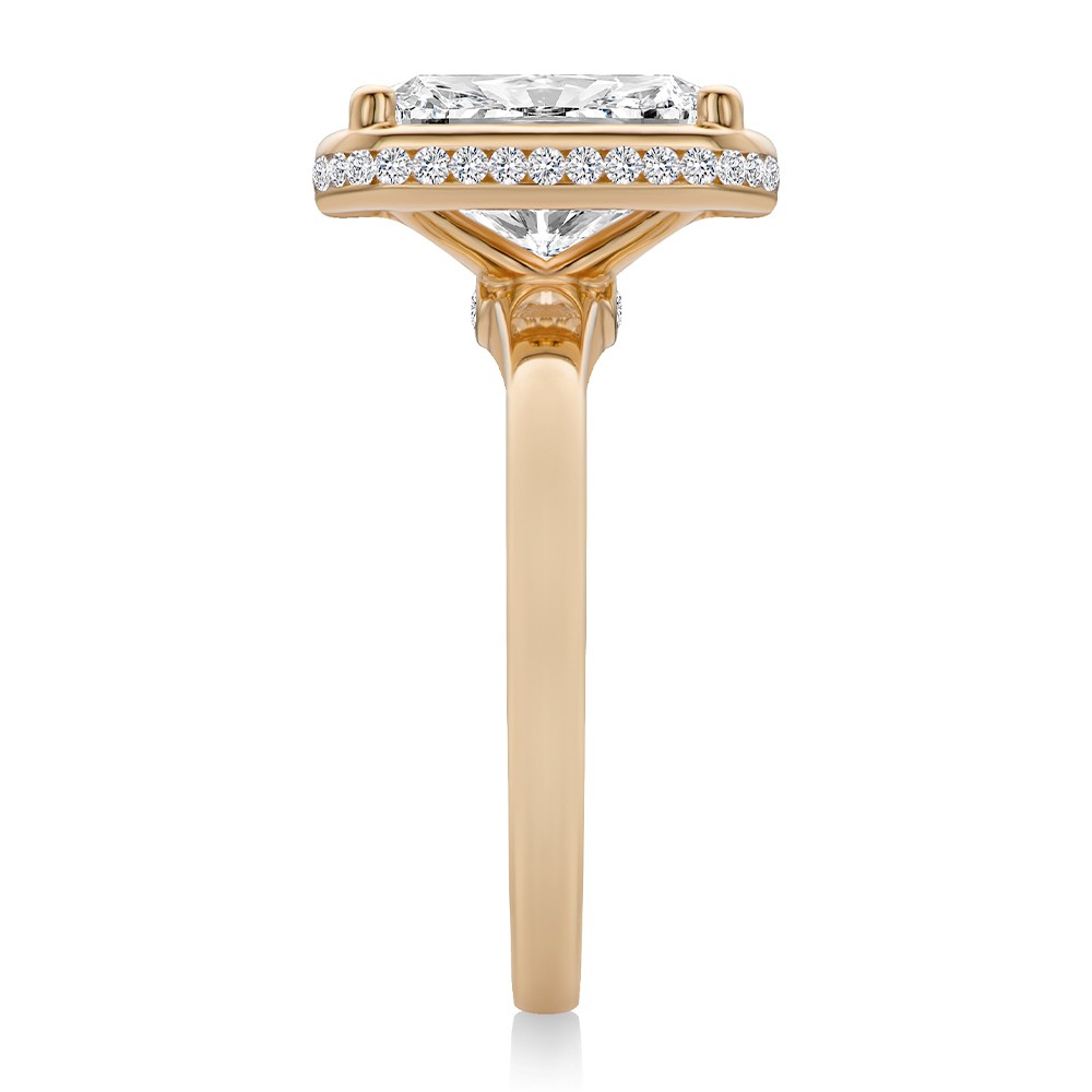 14k Rose Gold 14k Rose Gold Elongated Cushion Cut Diamond and Hidden Halo Engagement Ring - Side View -  108358 - Thumbnail