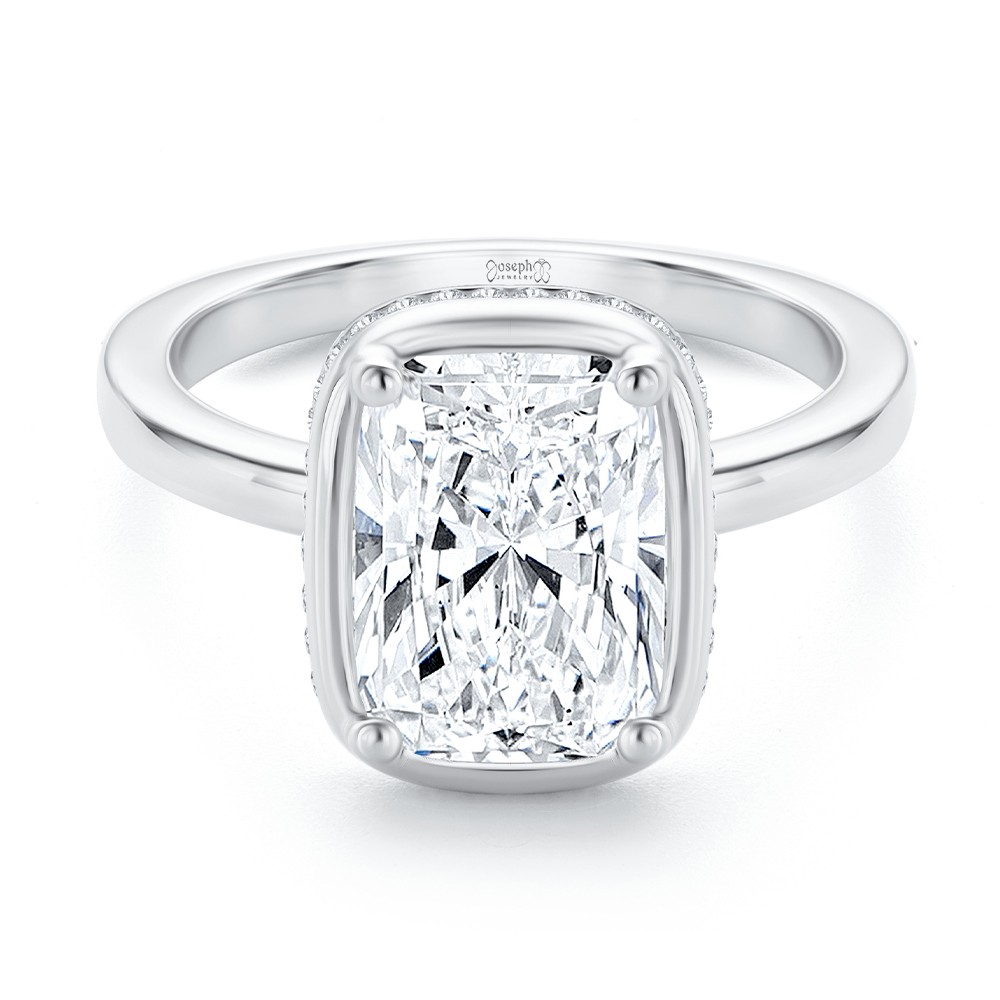  Platinum Platinum Elongated Cushion Cut Diamond and Hidden Halo Engagement Ring - Flat View -  108358 - Thumbnail