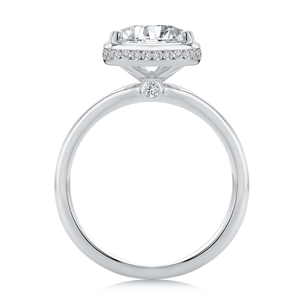  Platinum Platinum Elongated Cushion Cut Diamond and Hidden Halo Engagement Ring - Front View -  108358 - Thumbnail