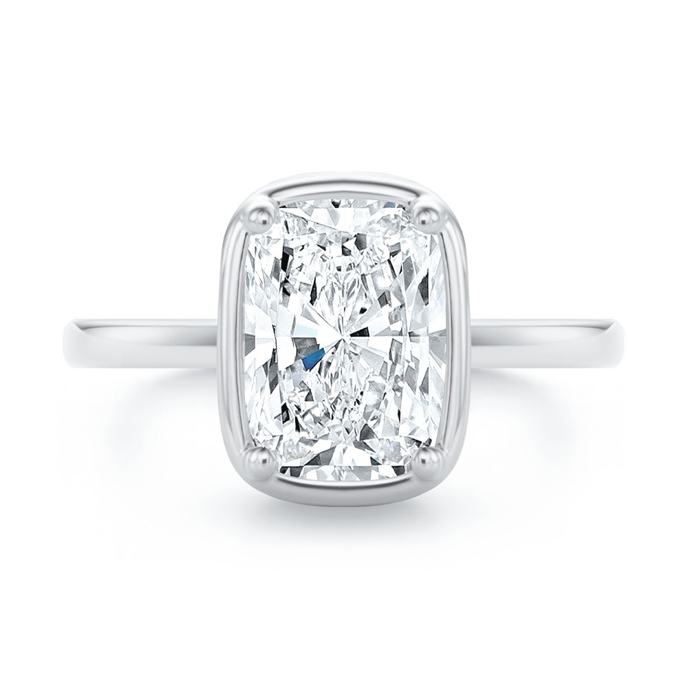  Platinum Platinum Elongated Cushion Cut Diamond and Hidden Halo Engagement Ring - Top View -  108358 - Thumbnail