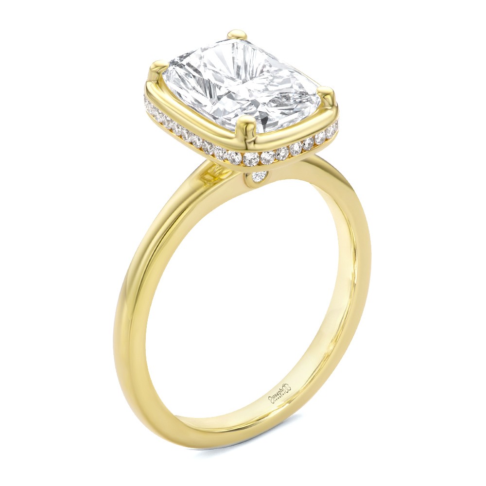 Elongated Cushion Cut Diamond & Hidden Halo Engagement Ring - Image