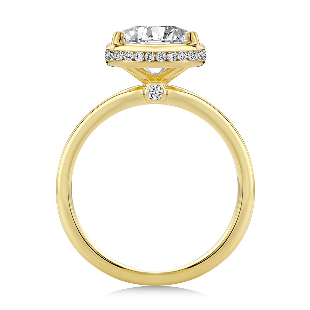 14k Yellow Gold Elongated Cushion Cut Diamond and Hidden Halo Engagement Ring - Front View -  108358 - Thumbnail