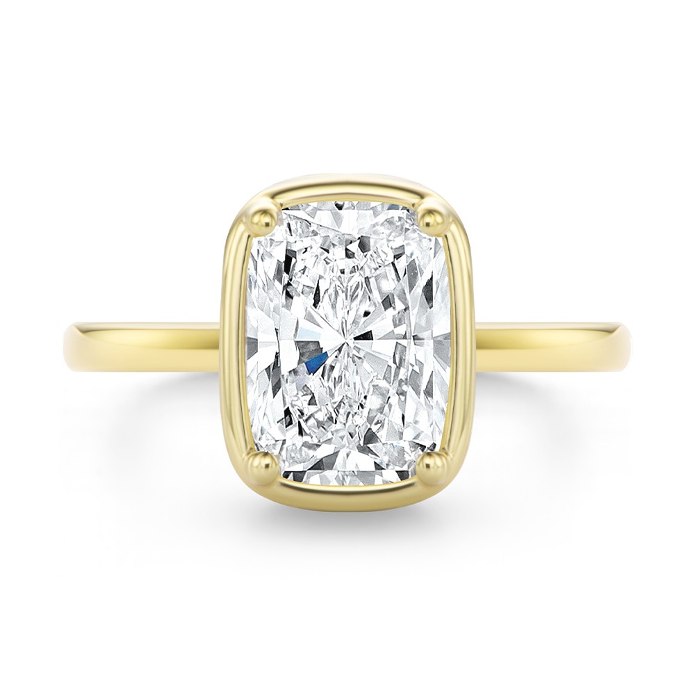 14k Yellow Gold Elongated Cushion Cut Diamond and Hidden Halo Engagement Ring - Top View -  108358 - Thumbnail