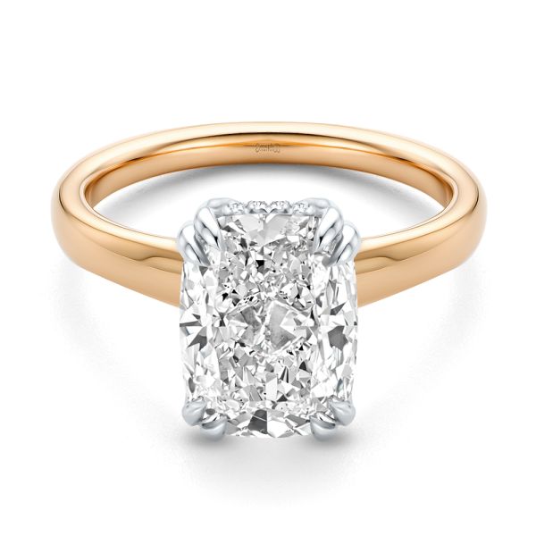 18k Rose Gold And Platinum 18k Rose Gold And Platinum Elongated Cushion Cut And Hidden Halo Diamond Engagement Ring - Flat View -  108328 - Thumbnail