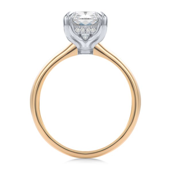 18k Rose Gold And Platinum 18k Rose Gold And Platinum Elongated Cushion Cut And Hidden Halo Diamond Engagement Ring - Front View -  108328 - Thumbnail