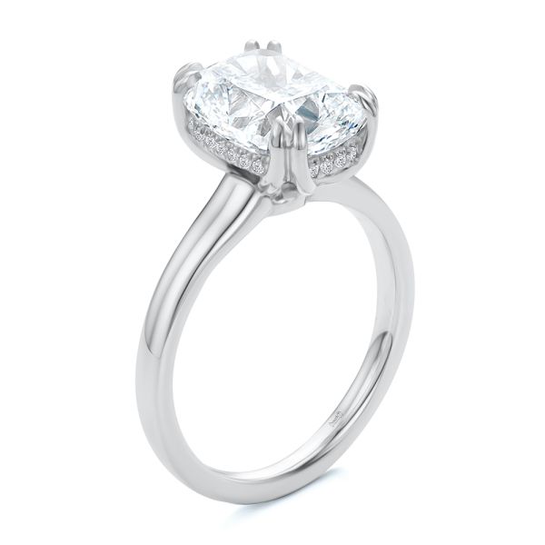 Elongated Cushion Cut and Hidden Halo Diamond Engagement Ring - Image