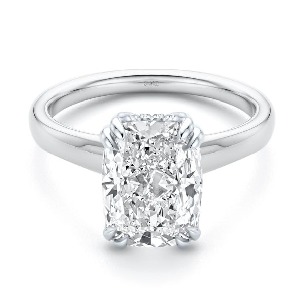  Platinum And Platinum Platinum And Platinum Elongated Cushion Cut And Hidden Halo Diamond Engagement Ring - Flat View -  108328 - Thumbnail