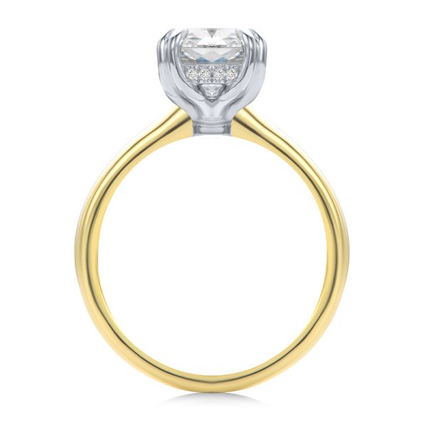 14k Yellow Gold And Platinum Elongated Cushion Cut And Hidden Halo Diamond Engagement Ring - Front View -  108328 - Thumbnail