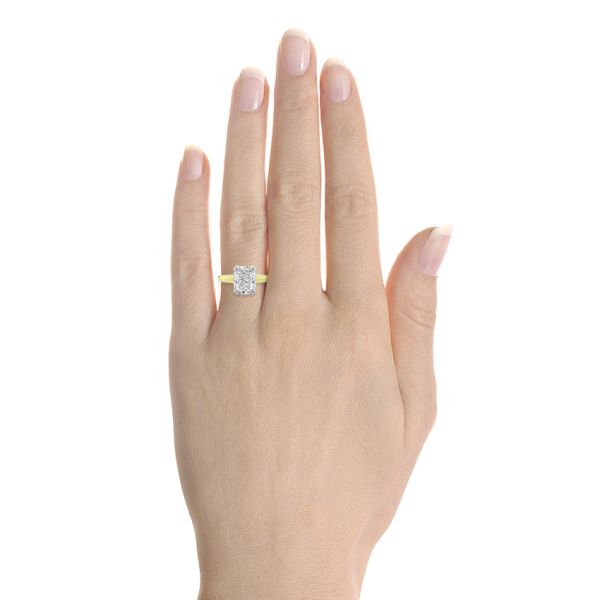 14k Yellow Gold And Platinum Elongated Cushion Cut And Hidden Halo Diamond Engagement Ring - Hand View -  108328 - Thumbnail