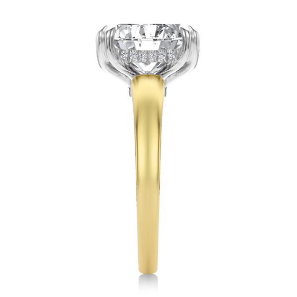 14k Yellow Gold And Platinum Elongated Cushion Cut And Hidden Halo Diamond Engagement Ring - Side View -  108328 - Thumbnail