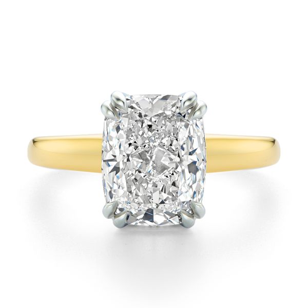 14k Yellow Gold And Platinum Elongated Cushion Cut And Hidden Halo Diamond Engagement Ring - Top View -  108328 - Thumbnail