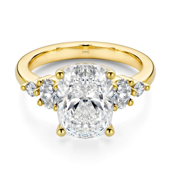 14k Yellow Gold Elongated Cushion Cut With Diamond Accents Engagement Ring - Flat View -  108312 - Thumbnail
