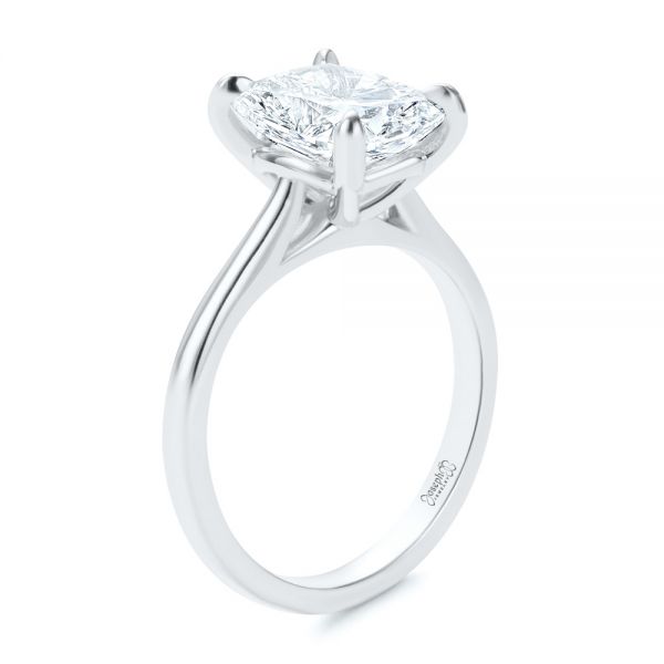 14k White Gold Elongated Cushion Diamond Engagement Ring - Three-Quarter View -  107276