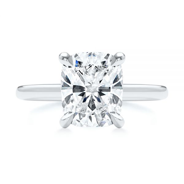 14k White Gold Elongated Cushion Diamond Engagement Ring - Top View -  107276