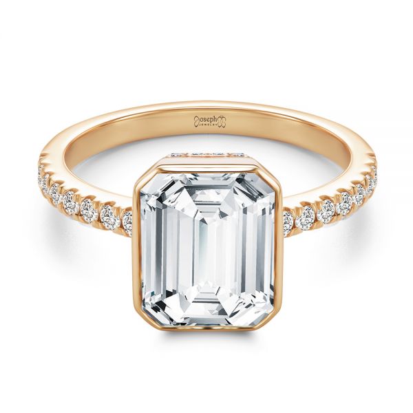 14k Rose Gold 14k Rose Gold Emerald Cut Diamond Bezel Engagement Ring With Diamond Accents - Flat View - 107655