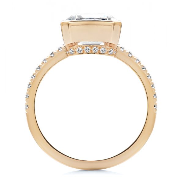 14k Rose Gold 14k Rose Gold Emerald Cut Diamond Bezel Engagement Ring With Diamond Accents - Front View - 107655