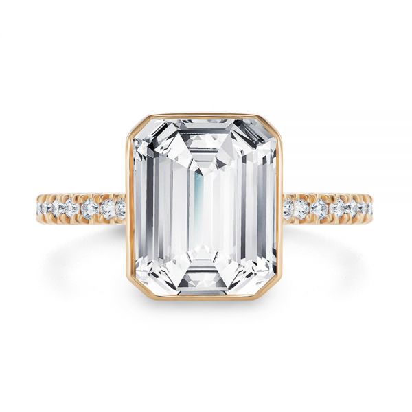 14k Rose Gold 14k Rose Gold Emerald Cut Diamond Bezel Engagement Ring With Diamond Accents - Top View - 107655