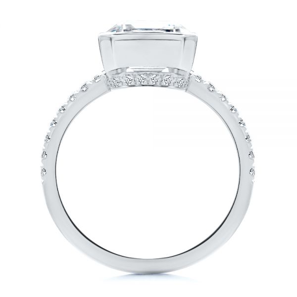 Platinum Platinum Emerald Cut Diamond Bezel Engagement Ring With Diamond Accents - Front View - 107655