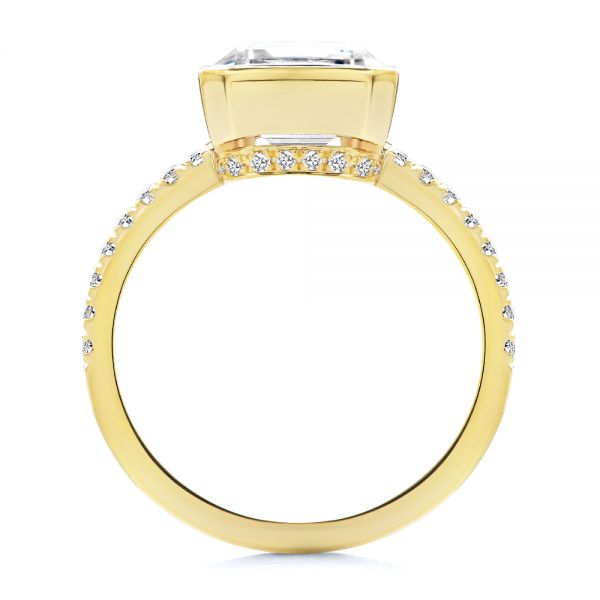 14k Yellow Gold Emerald Cut Diamond Bezel Engagement Ring With Diamond Accents - Front View - 107655