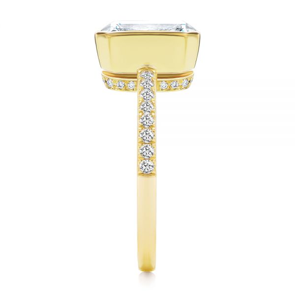 14k Yellow Gold Emerald Cut Diamond Bezel Engagement Ring With Diamond Accents - Side View - 107655