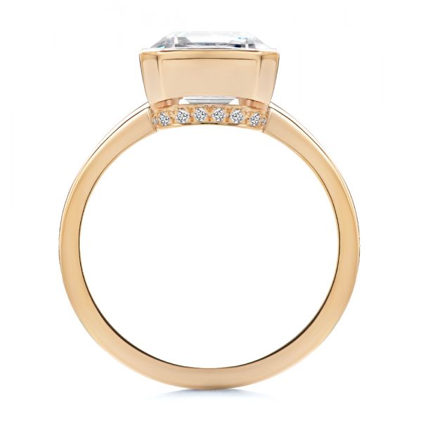 18k Rose Gold 18k Rose Gold Emerald Cut Diamond Bezel Engagement Ring With Hidden Halo - Front View - 107656