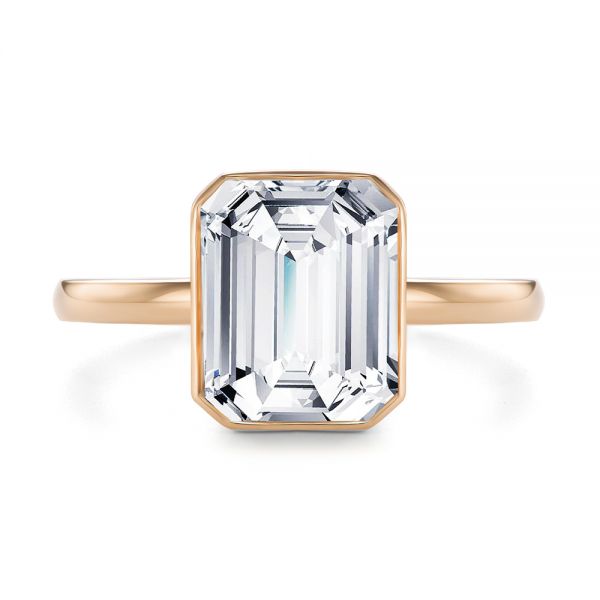 18k Rose Gold 18k Rose Gold Emerald Cut Diamond Bezel Engagement Ring With Hidden Halo - Top View - 107656