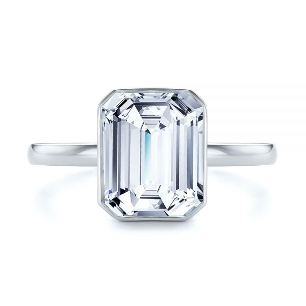 14k White Gold 14k White Gold Emerald Cut Diamond Bezel Engagement Ring With Hidden Halo - Top View - 107656