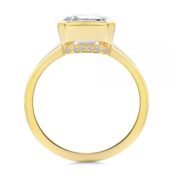 14k Yellow Gold Emerald Cut Diamond Bezel Engagement Ring With Hidden Halo - Front View -  107656 - Thumbnail