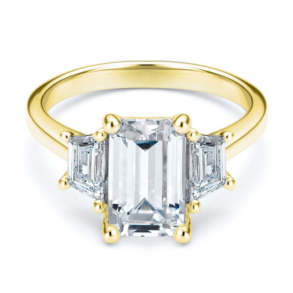 18k Yellow Gold 18k Yellow Gold Emerald Cut and Trapezoids Diamond Engagement Ring - Flat View -  107815