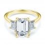 18k Yellow Gold 18k Yellow Gold Emerald Cut and Trapezoids Diamond Engagement Ring - Flat View -  107815 - Thumbnail