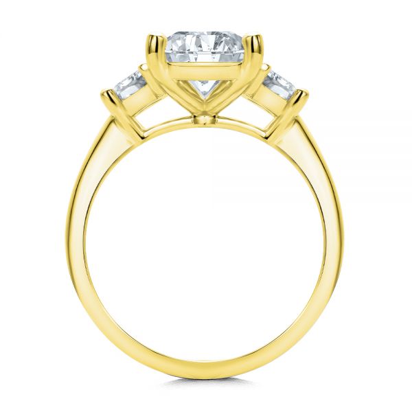 18k Yellow Gold 18k Yellow Gold Emerald Cut and Trapezoids Diamond Engagement Ring - Front View -  107815