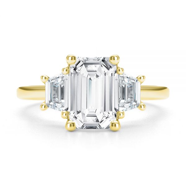 18k Yellow Gold 18k Yellow Gold Emerald Cut and Trapezoids Diamond Engagement Ring - Top View -  107815