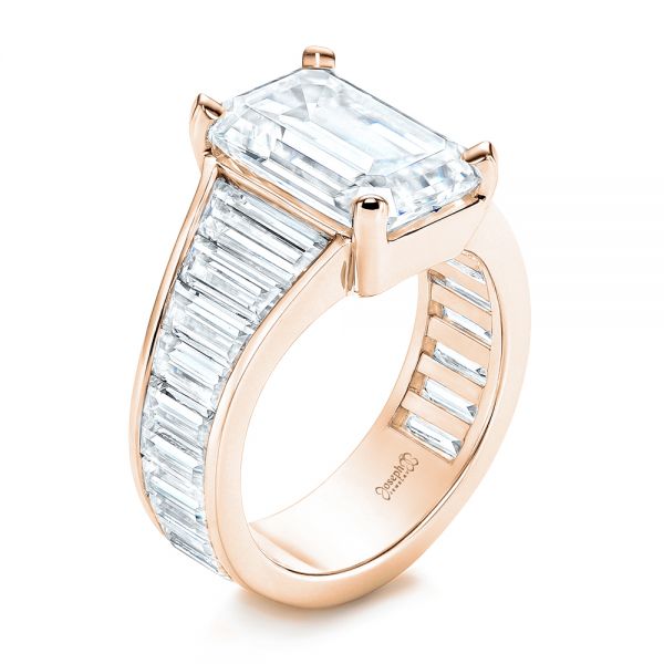 14k Rose Gold 14k Rose Gold Emerald Cut And Trapezoid Engagement Ring - Three-Quarter View -  106853 - Thumbnail