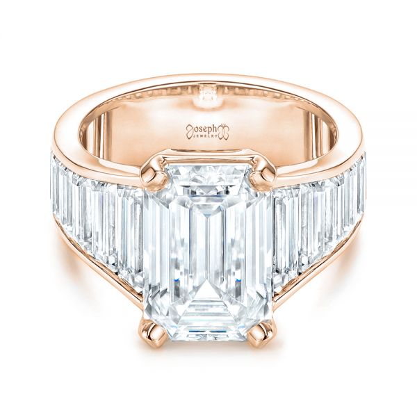 18k Rose Gold 18k Rose Gold Emerald Cut And Trapezoid Engagement Ring - Flat View -  106853 - Thumbnail