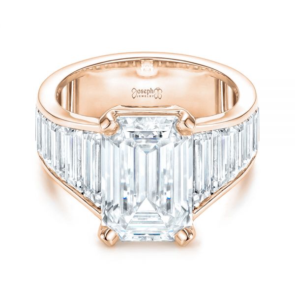 14k Rose Gold 14k Rose Gold Emerald Cut And Trapezoid Engagement Ring - Flat View - 106853