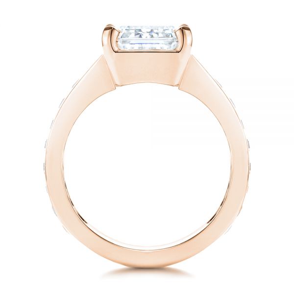 18k Rose Gold 18k Rose Gold Emerald Cut And Trapezoid Engagement Ring - Front View -  106853 - Thumbnail