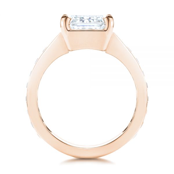 14k Rose Gold 14k Rose Gold Emerald Cut And Trapezoid Engagement Ring - Front View - 106853