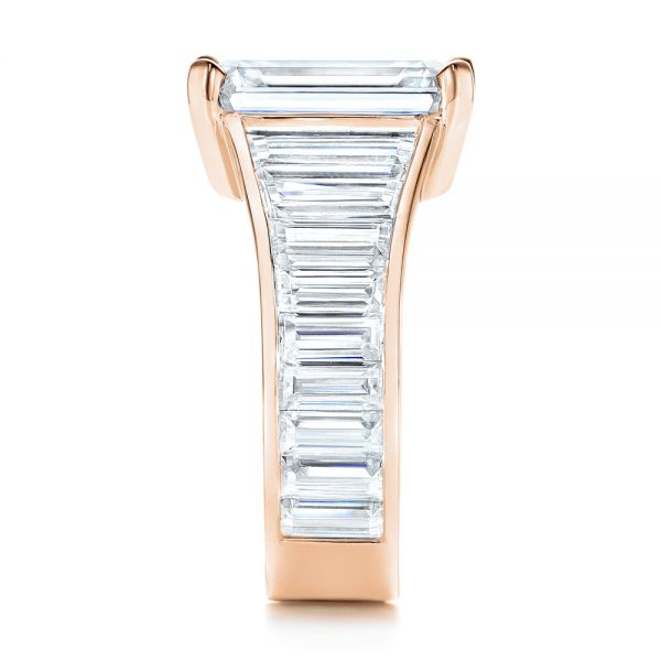 18k Rose Gold 18k Rose Gold Emerald Cut And Trapezoid Engagement Ring - Side View -  106853 - Thumbnail