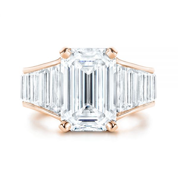 14k Rose Gold 14k Rose Gold Emerald Cut And Trapezoid Engagement Ring - Top View - 106853