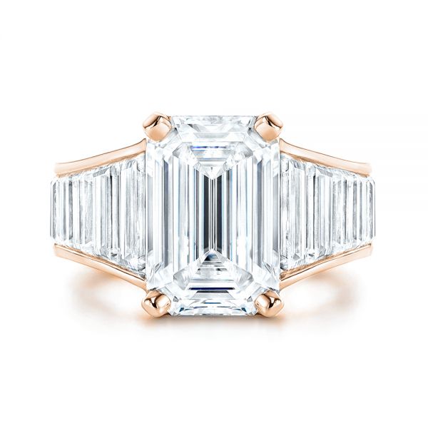 18k Rose Gold 18k Rose Gold Emerald Cut And Trapezoid Engagement Ring - Top View -  106853 - Thumbnail