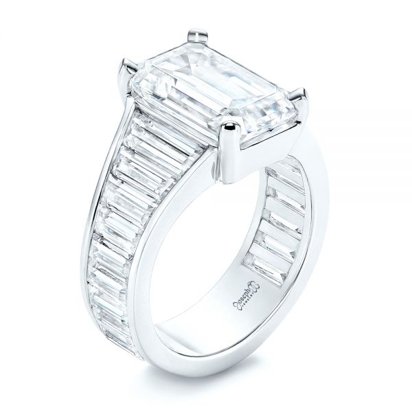 14k White Gold 14k White Gold Emerald Cut And Trapezoid Engagement Ring - Three-Quarter View -  106853