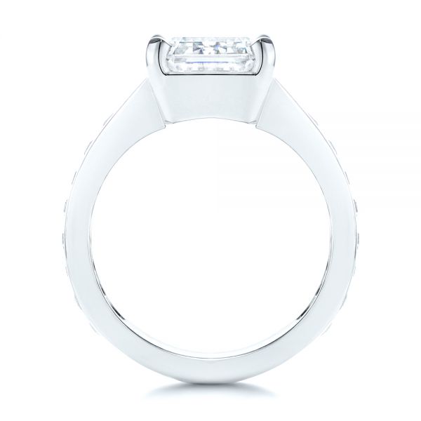 18k White Gold Emerald Cut And Trapezoid Engagement Ring - Front View -  106853