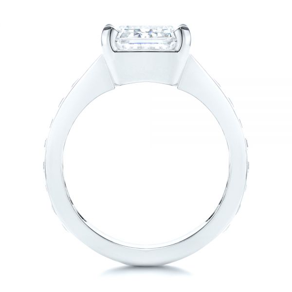 18k White Gold Emerald Cut And Trapezoid Engagement Ring - Front View - 106853