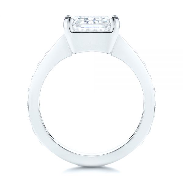 14k White Gold 14k White Gold Emerald Cut And Trapezoid Engagement Ring - Front View -  106853 - Thumbnail